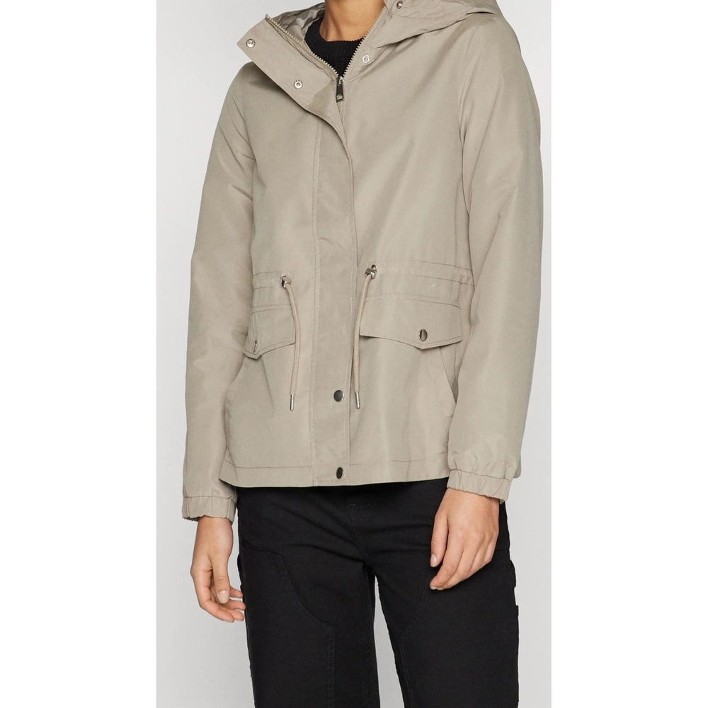 Vero Moda Womens Hooded Anorak Jacket Sand Beige Utility Drawstring Parka NWT
